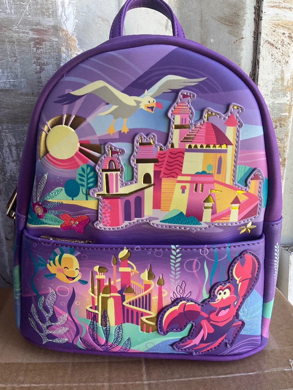 LOUNGEFLY DISNEY ARIEL CASTLE BACKPACK  NWT